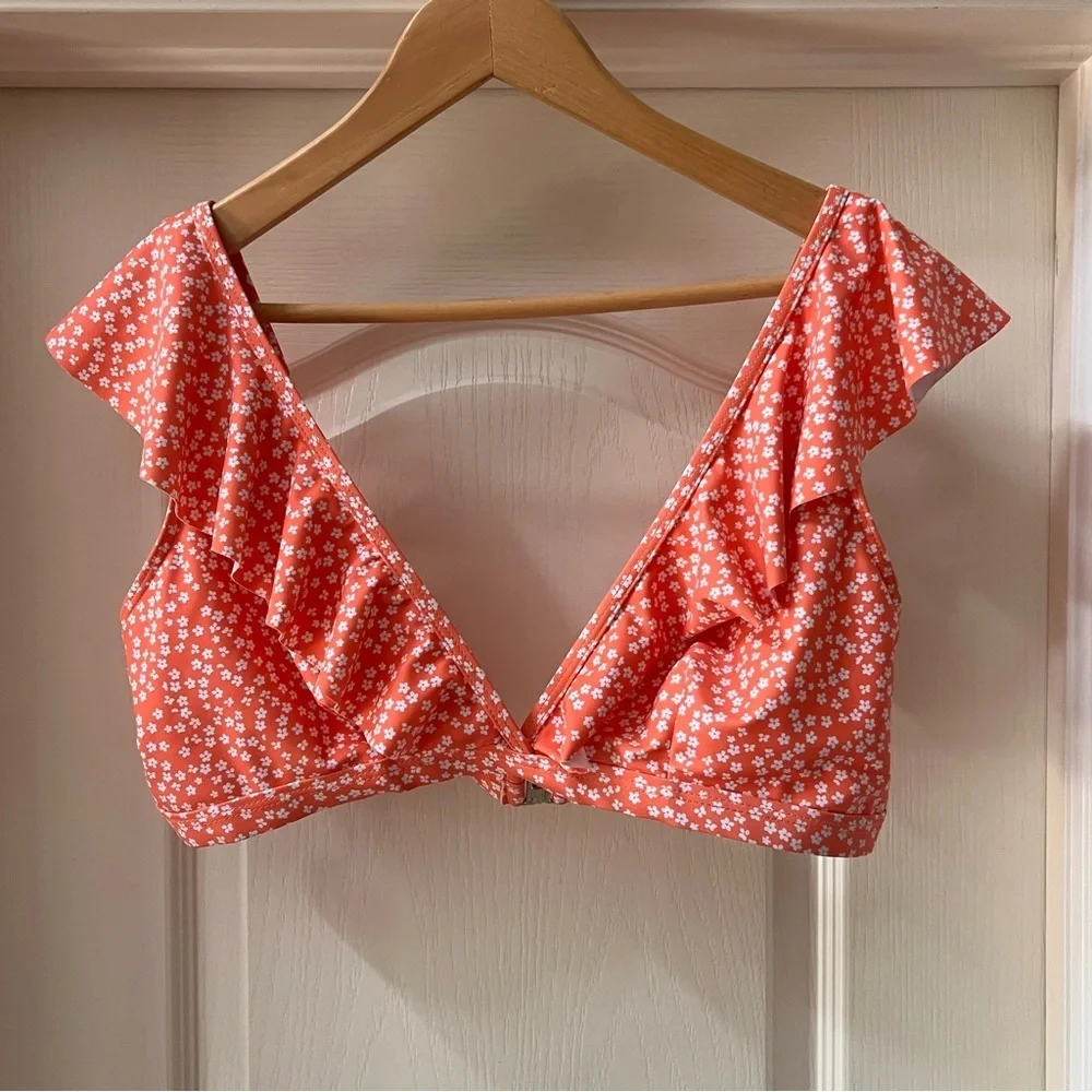 Ruffle sleeve top orange floral bikini set, Large